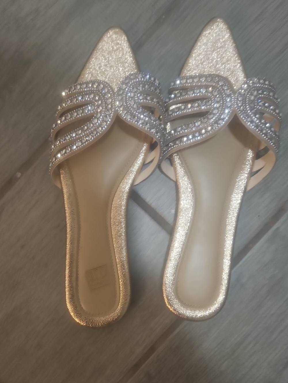 SHEIN Silver Pointed Slip-On Flats with Crystal Straps